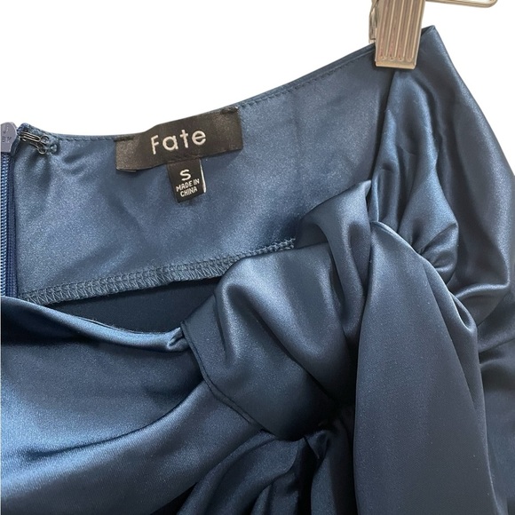 Fate Deep Blue Satin Midi Skirt Navy Blue Size Small - Picture 3 of 8
